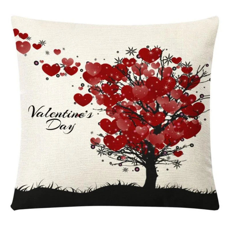 2024 New Valentines Day Linen Pillow Case Cartoon Bear Love Heart Printed Cushion Cover