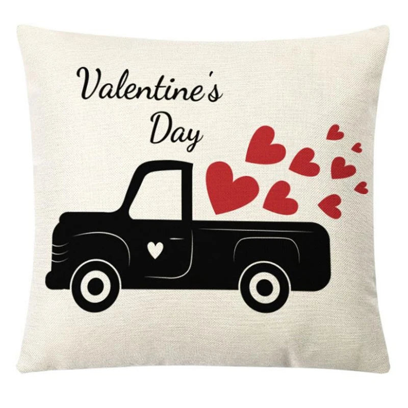 2024 New Valentines Day Linen Pillow Case Cartoon Bear Love Heart Printed Cushion Cover