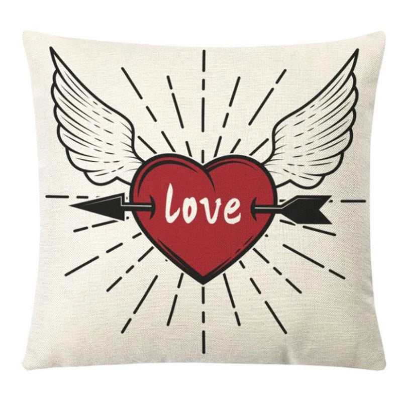 2024 New Valentines Day Linen Pillow Case Cartoon Bear Love Heart Printed Cushion Cover