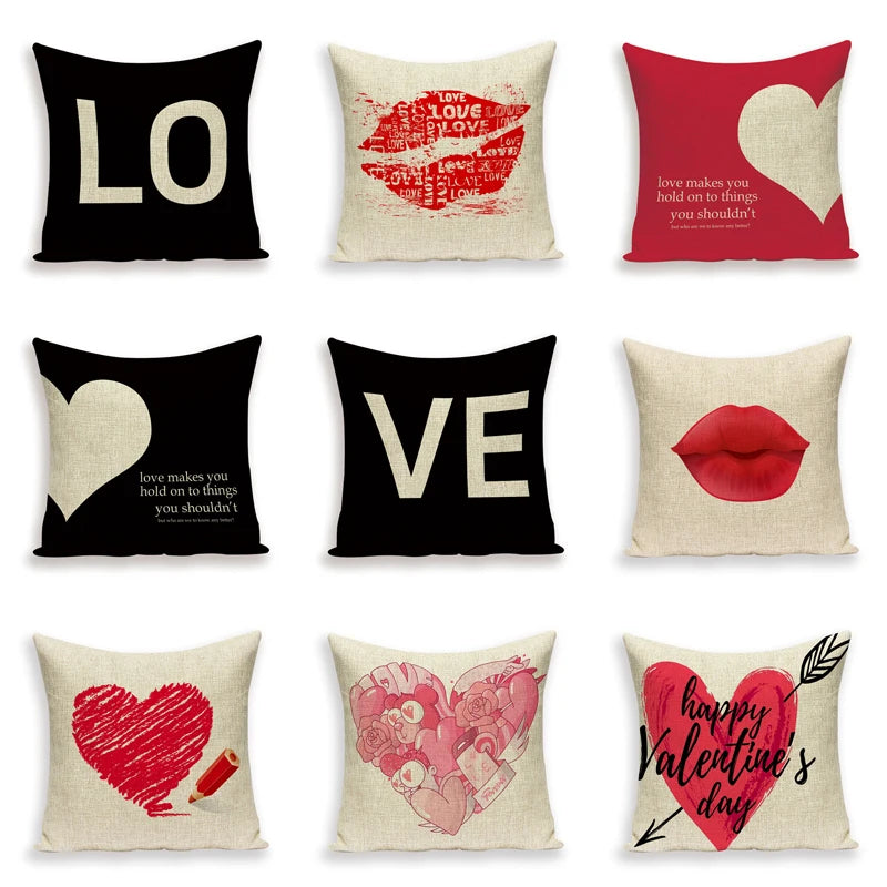 Romantic Black Love Decor Pillows Cover Valentines Day Cover for Pillow One Arrow Through Heart Party Decoration Cushion Case