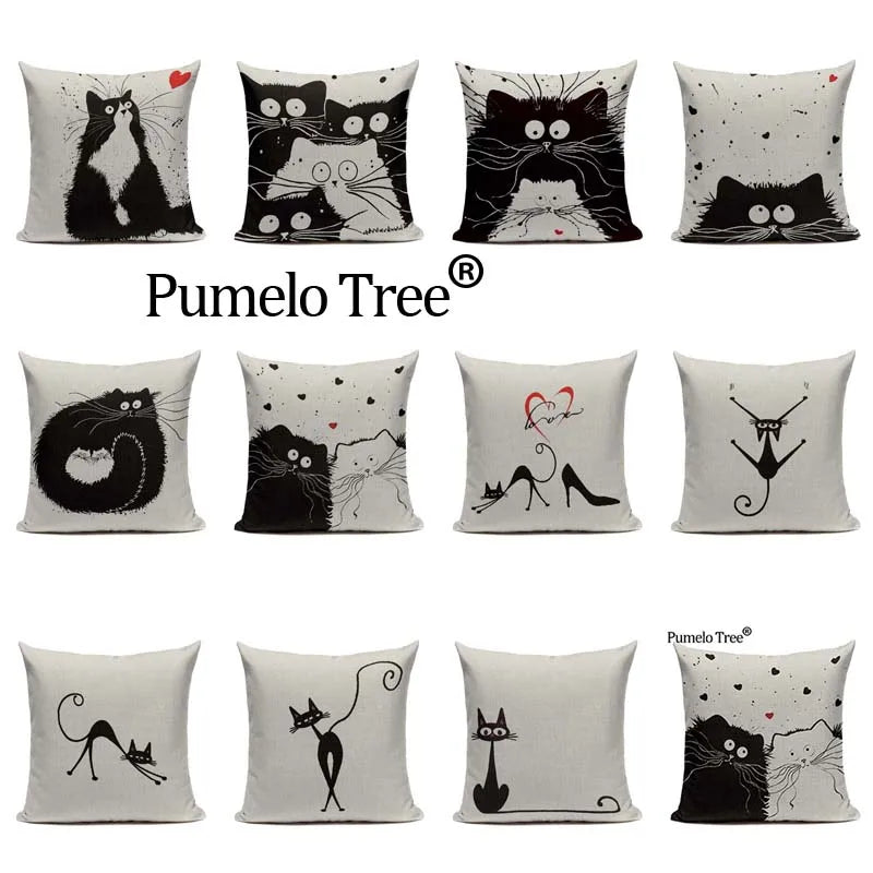 Cartoon images Black and White  Cushion Cover Home Office Sofa Square Cat Pillow Case Decorative Cushion Covers Pillowcases