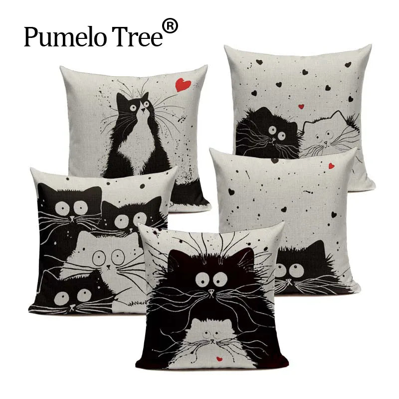 Cartoon images Black and White  Cushion Cover Home Office Sofa Square Cat Pillow Case Decorative Cushion Covers Pillowcases