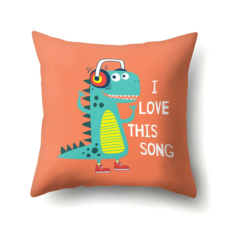 Cartoon Dinosaur Letter Printing Pillowcase Single Print Sofa Cushion Case Cute Dinosaur Decor Cushion Cover For Child's Bedroom