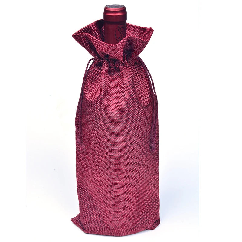 5Pcs/Lot Dignified And Elegant Champagne Red Wine Drawstring Burlap Bags For Wedding Banquet Gift Storage Bags Can Be customized