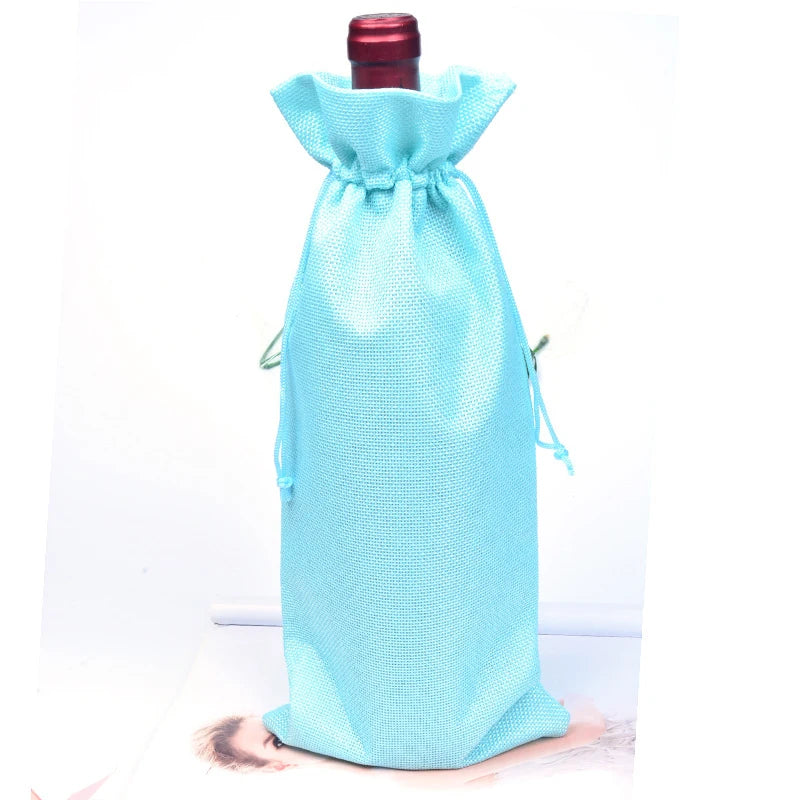 5Pcs/Lot Dignified And Elegant Champagne Red Wine Drawstring Burlap Bags For Wedding Banquet Gift Storage Bags Can Be customized