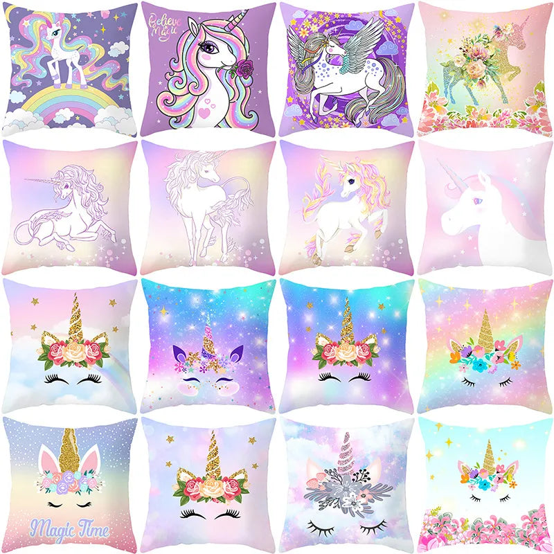 40/45/50/60cm Cartoon Purple Unicorn Series Cushion Cover for Sofa Girls Kids Bedroom Pillowcase Home Decorative Pillow Cover