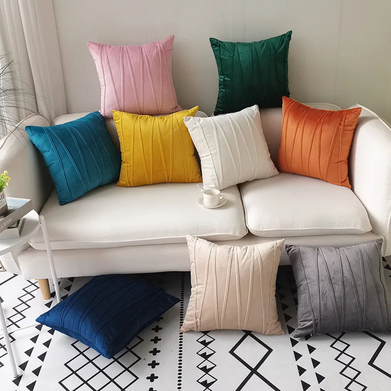 New Stripe Grids Dutch Velvet Cushion Cover Solid Color Throw Pillow Case For Sofa Decorative Pillow Cover Home Decor Pillowcase