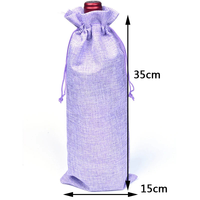 5Pcs/Lot Dignified And Elegant Champagne Red Wine Drawstring Burlap Bags For Wedding Banquet Gift Storage Bags Can Be customized