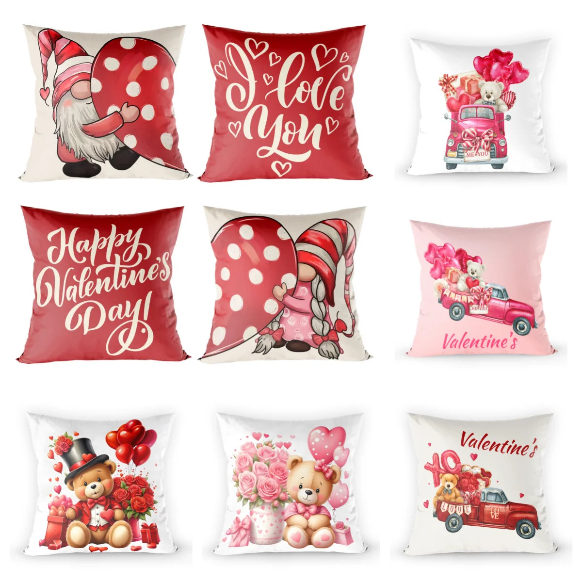 Valentine Cushion Cover for Valentine's Day 45x45cm Throw Pillow Case Pink Red Heart Bear Gift for Girlfriend Wedding Decor 2024