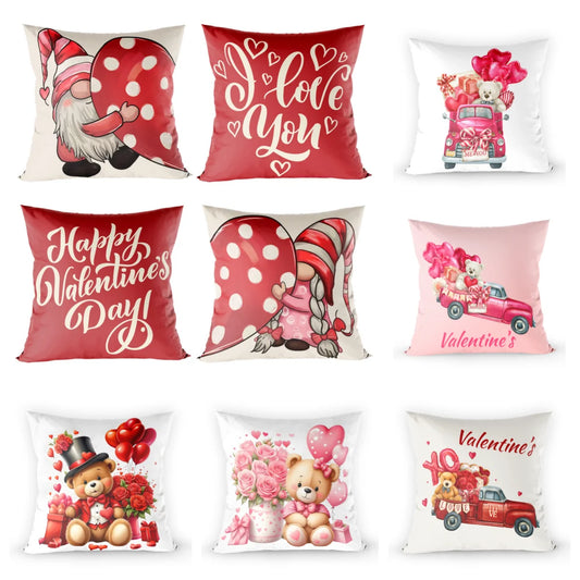 Valentine Cushion Cover for Valentine's Day 45x45cm Throw Pillow Case Pink Red Heart Bear Gift for Girlfriend Wedding Decor 2024