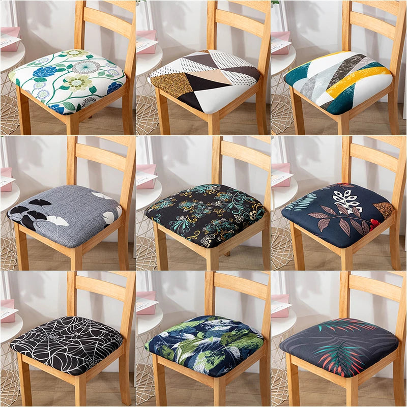 Printed Chair Cover Spandex Seat Cushion Cover For Dining Room Chair Seat Cushion Universal Removable Elastic For Home Hotel Bar