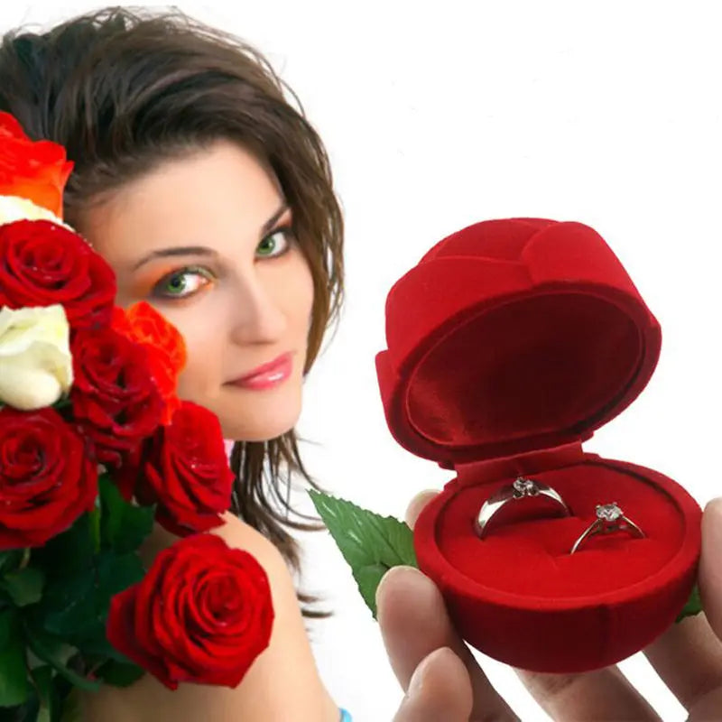 1pcs Red Velvet Rose Engagement Wedding Box Storage Case Fit for Earrings Stud Earrings Ring Pendant Jewelry Without Stem