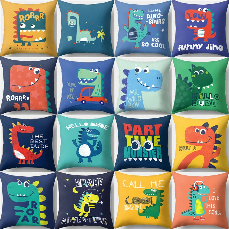 Cartoon Dinosaur Letter Printing Pillowcase Single Print Sofa Cushion Case Cute Dinosaur Decor Cushion Cover For Child's Bedroom