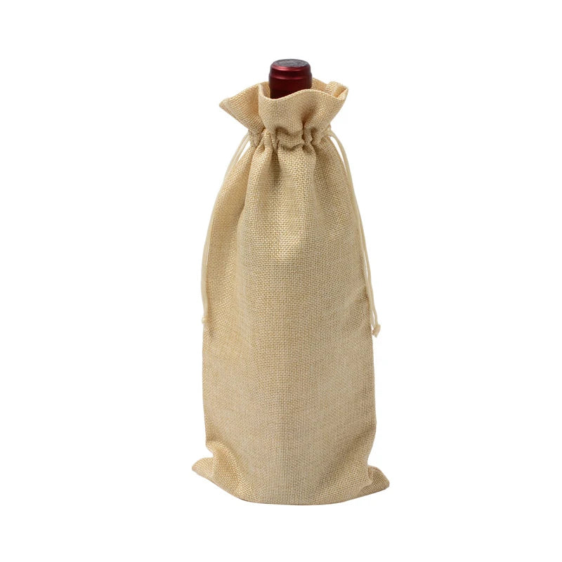 5Pcs/Lot Dignified And Elegant Champagne Red Wine Drawstring Burlap Bags For Wedding Banquet Gift Storage Bags Can Be customized