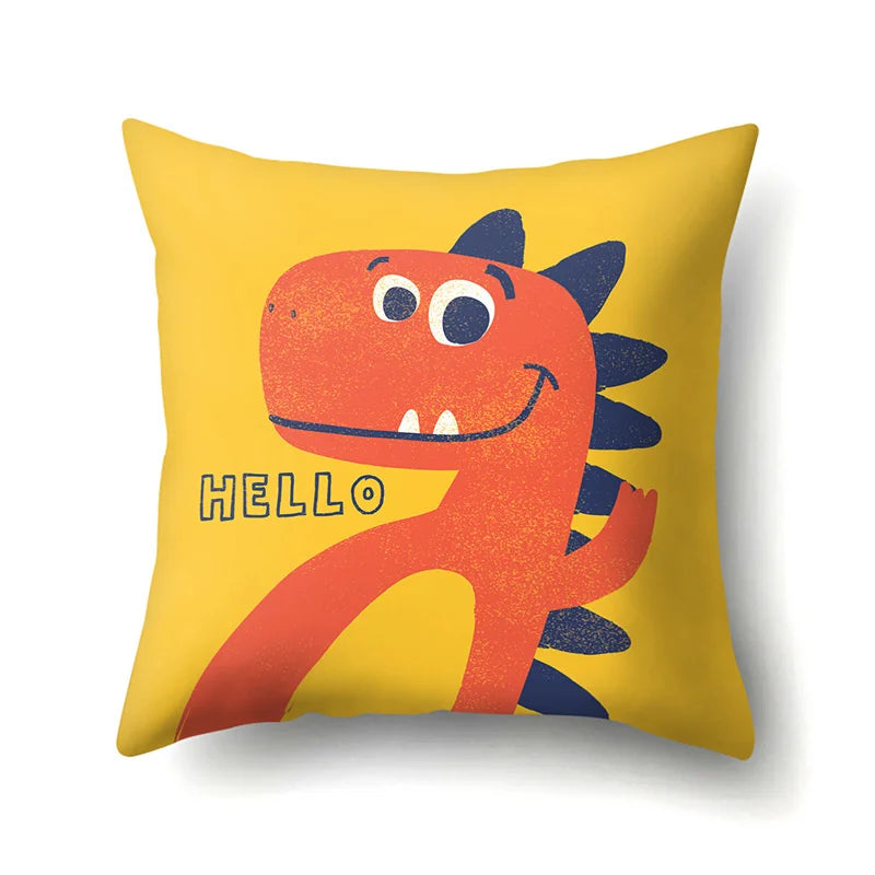 Cartoon Dinosaur Letter Printing Pillowcase Single Print Sofa Cushion Case Cute Dinosaur Decor Cushion Cover For Child's Bedroom