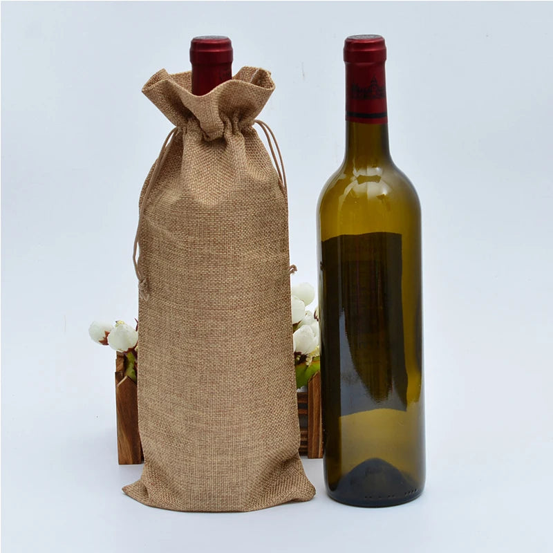 5Pcs/Lot Dignified And Elegant Champagne Red Wine Drawstring Burlap Bags For Wedding Banquet Gift Storage Bags Can Be customized