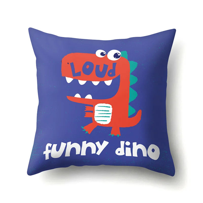 Cartoon Dinosaur Letter Printing Pillowcase Single Print Sofa Cushion Case Cute Dinosaur Decor Cushion Cover For Child's Bedroom