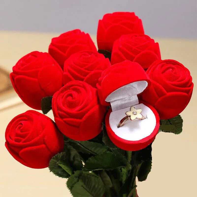 1pcs Red Velvet Rose Engagement Wedding Box Storage Case Fit for Earrings Stud Earrings Ring Pendant Jewelry Without Stem