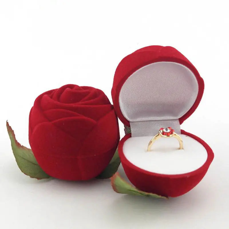 1pcs Red Velvet Rose Engagement Wedding Box Storage Case Fit for Earrings Stud Earrings Ring Pendant Jewelry Without Stem