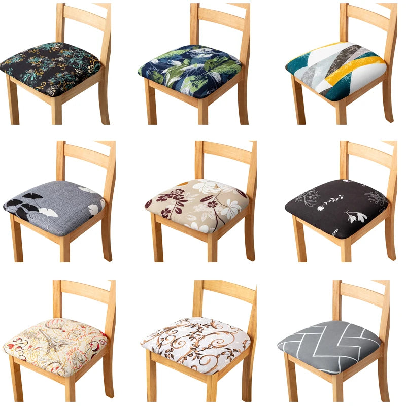 Printed Chair Cover Spandex Seat Cushion Cover For Dining Room Chair Seat Cushion Universal Removable Elastic For Home Hotel Bar