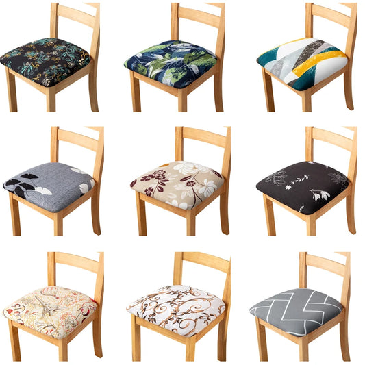 Printed Chair Cover Spandex Seat Cushion Cover For Dining Room Chair Seat Cushion Universal Removable Elastic For Home Hotel Bar