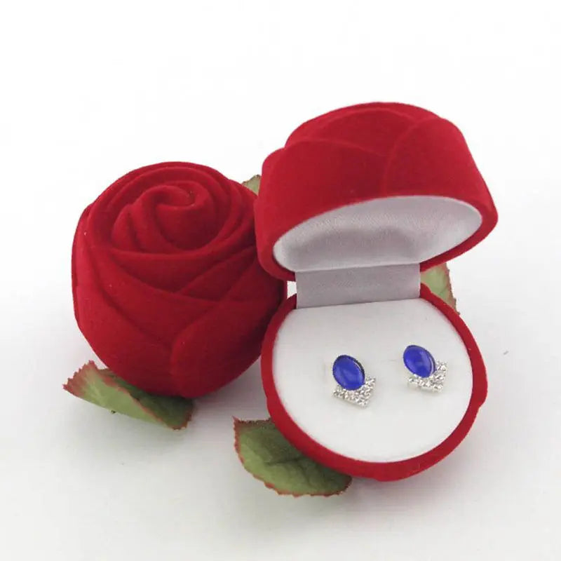 1pcs Red Velvet Rose Engagement Wedding Box Storage Case Fit for Earrings Stud Earrings Ring Pendant Jewelry Without Stem